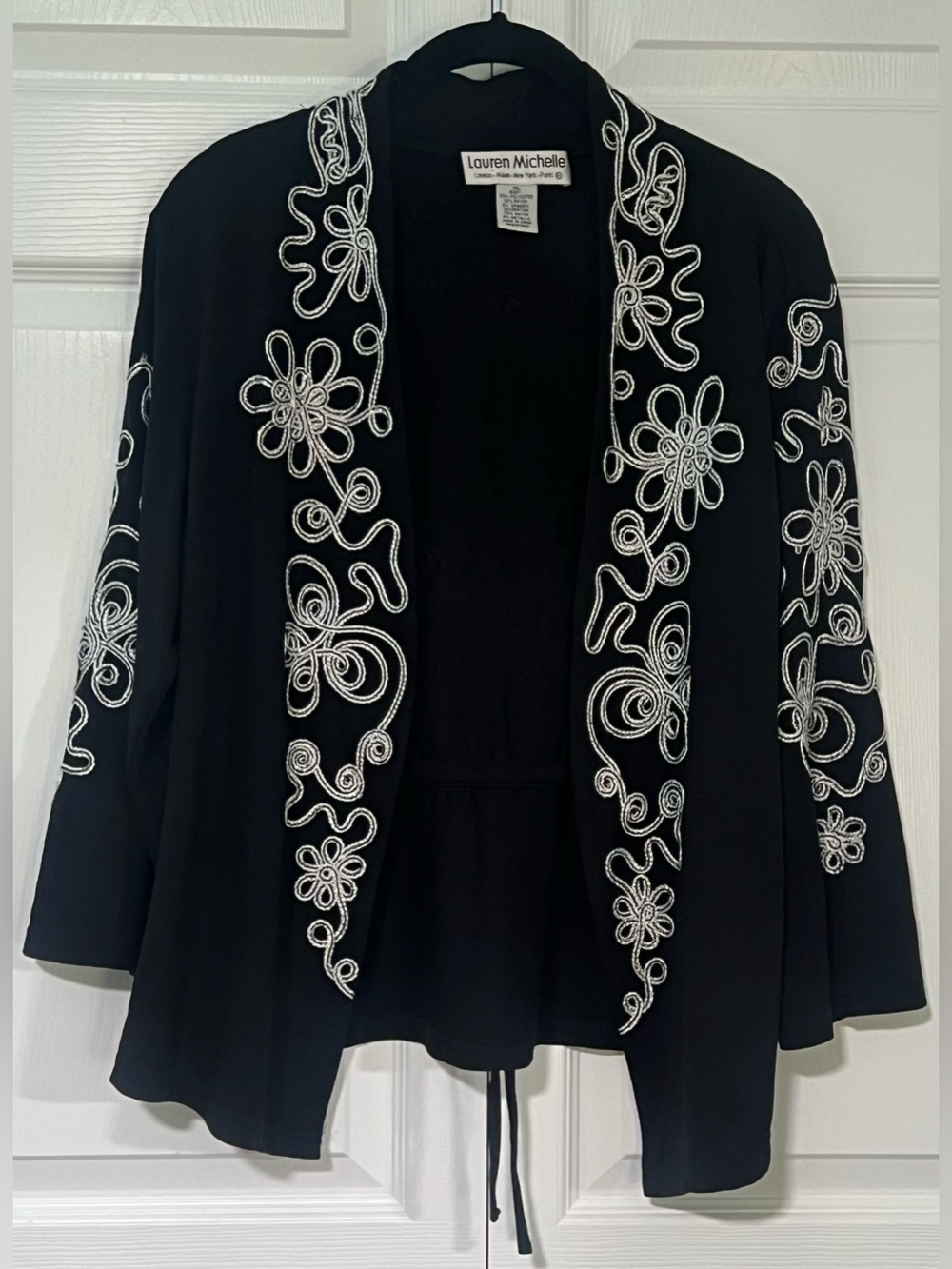Lauren Michelle Black Embroidered Floral Cocktail Jacket